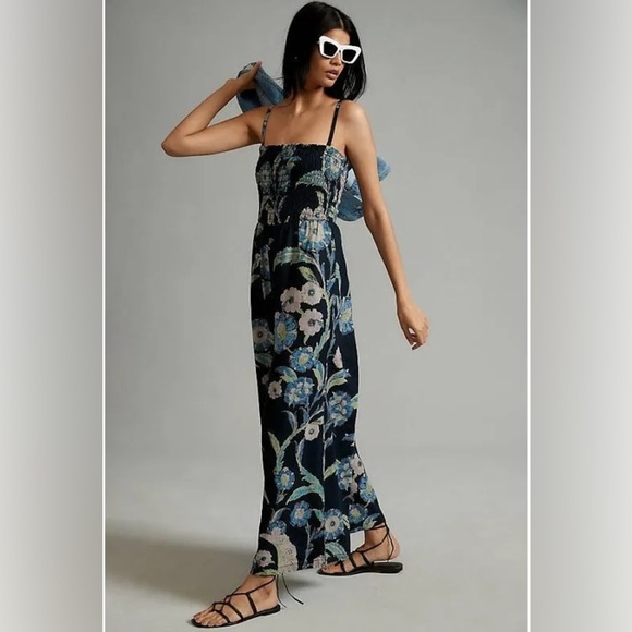 Anthropologie Pants - Anthropologie Pilcro Blue Floral Wide Leg Jumper NWT